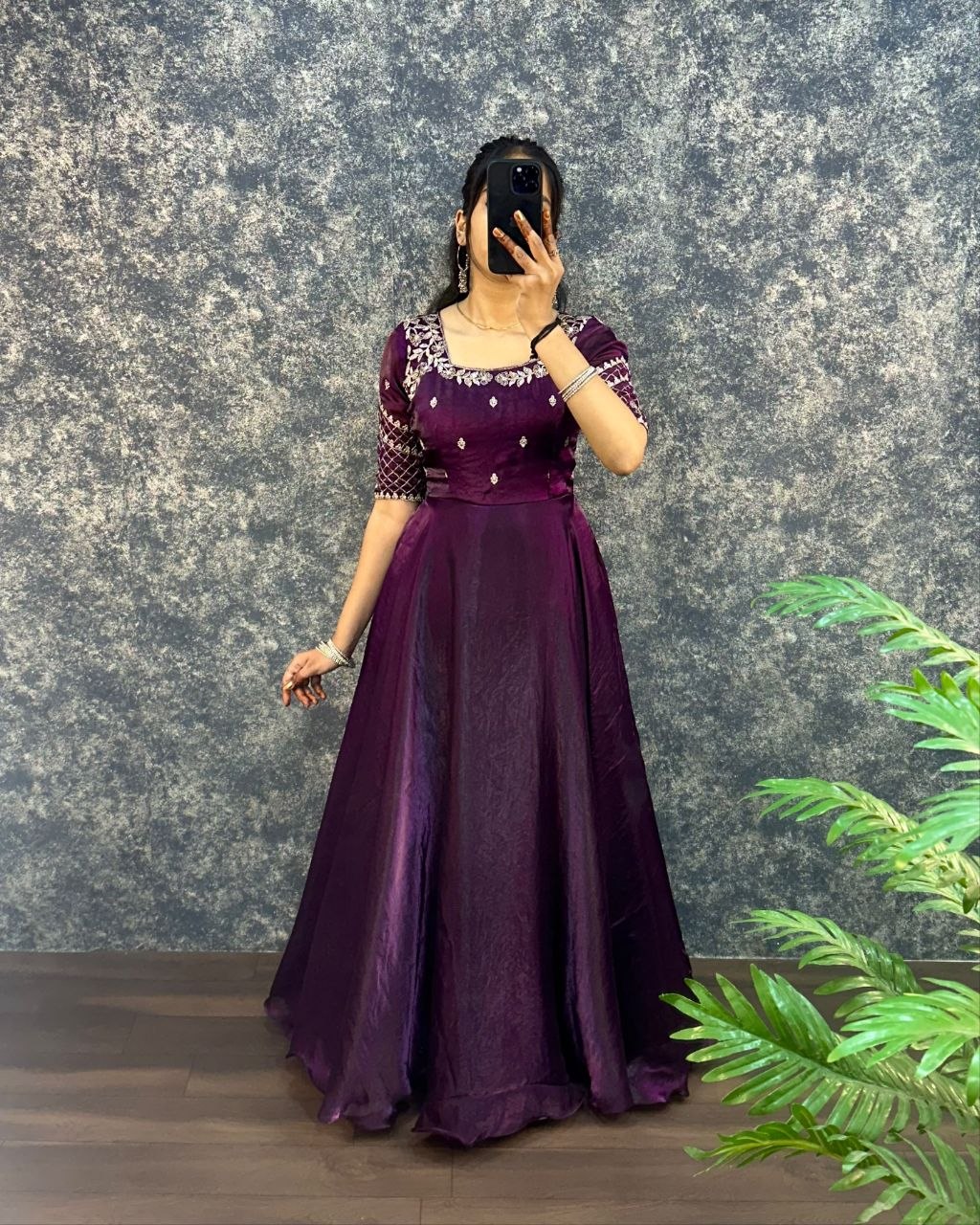 Premium Embroidery Sequence Gown with Dupatta