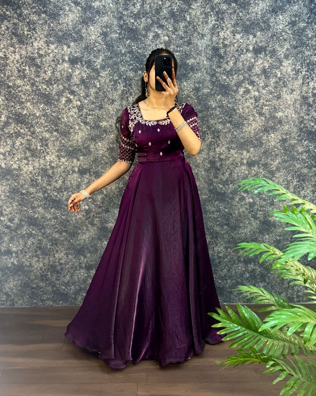 Premium Embroidery Sequence Gown with Dupatta