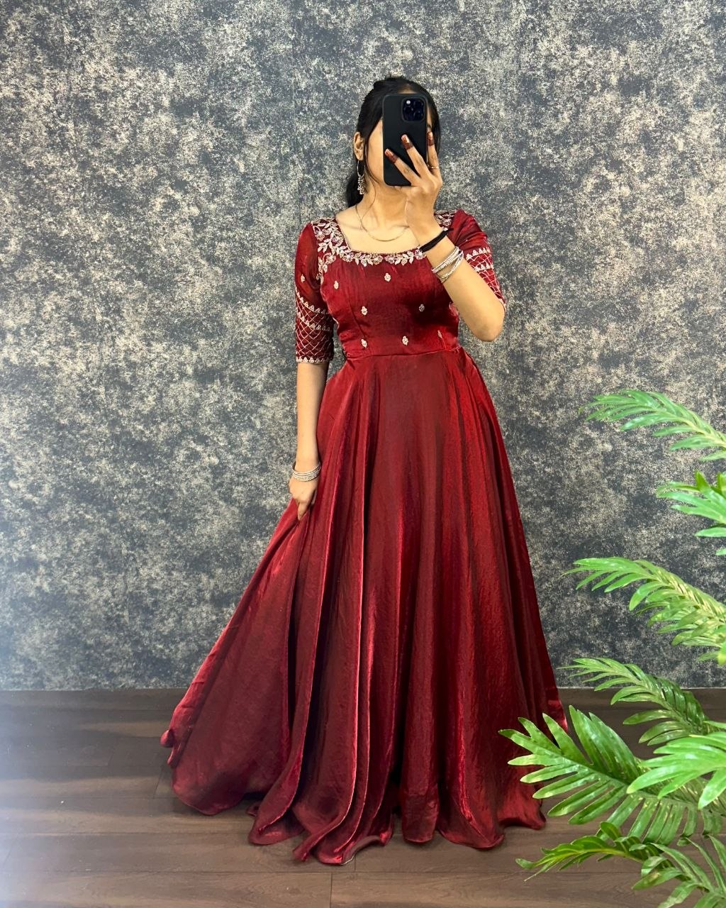 Premium Embroidery Sequence Gown with Dupatta