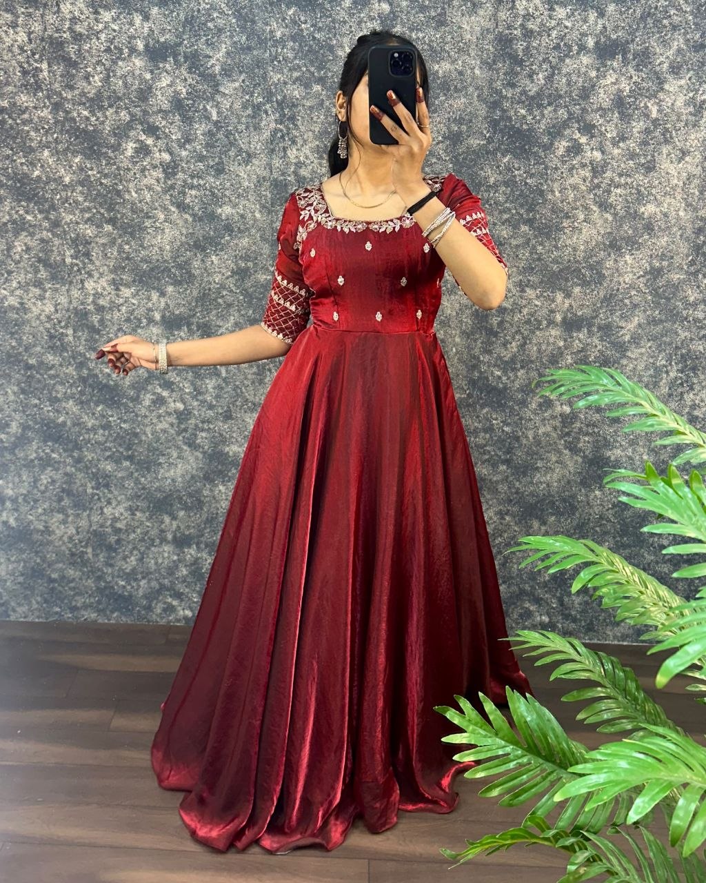 Premium Embroidery Sequence Gown with Dupatta
