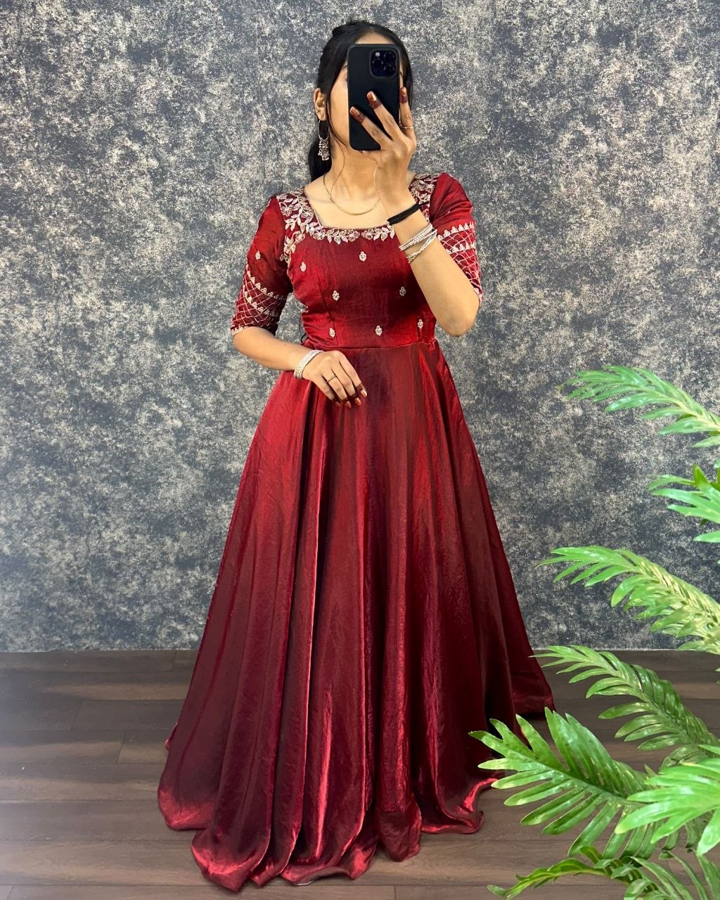Premium Embroidery Sequence Gown with Dupatta