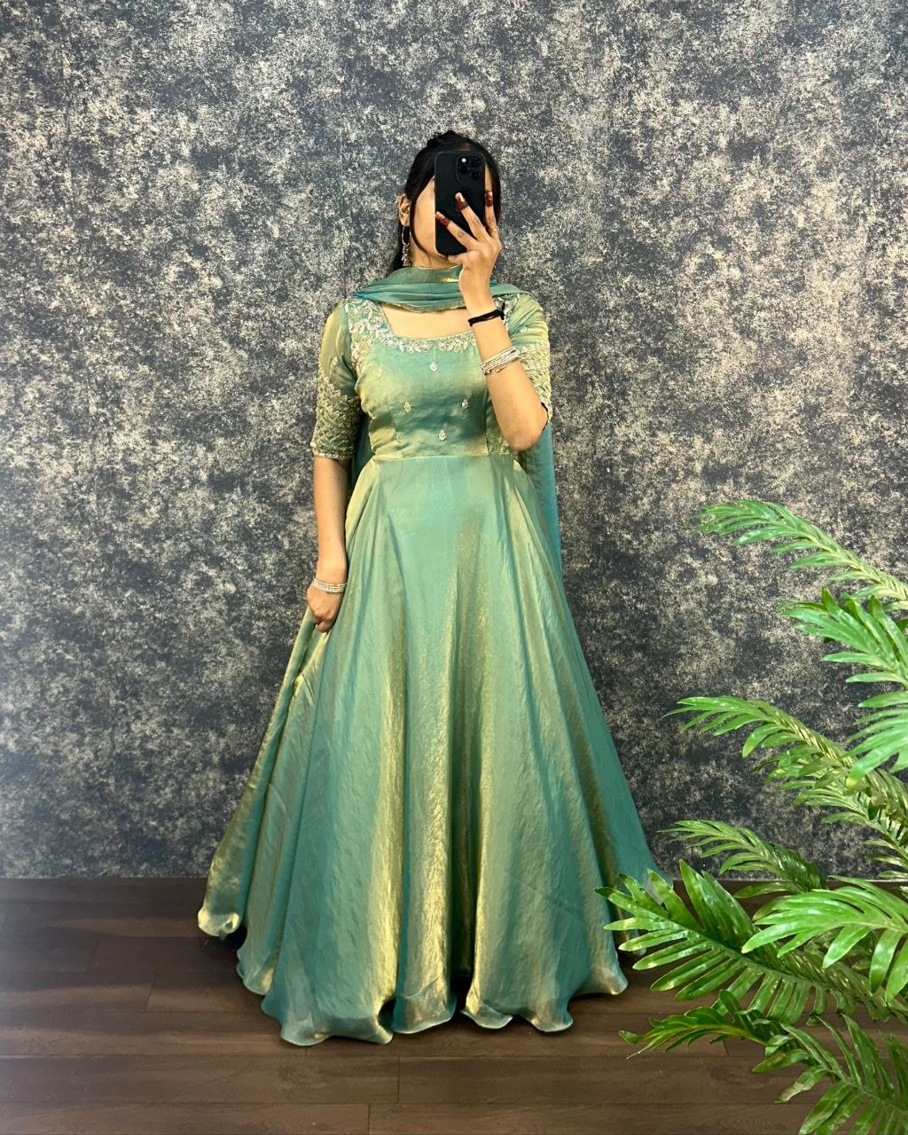 Premium Embroidery Sequence Gown with Dupatta