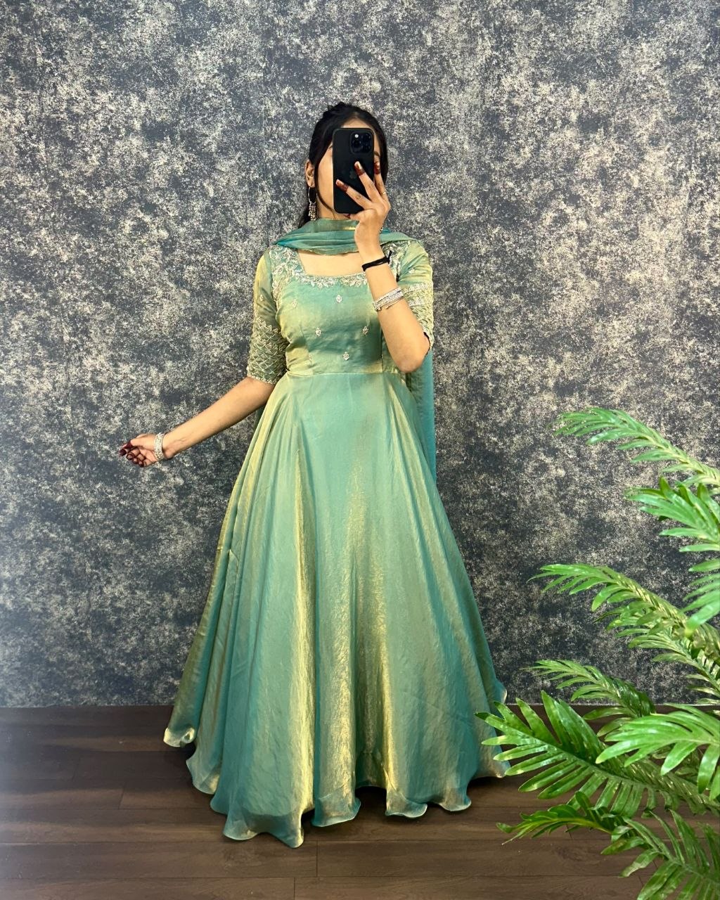 Premium Embroidery Sequence Gown with Dupatta
