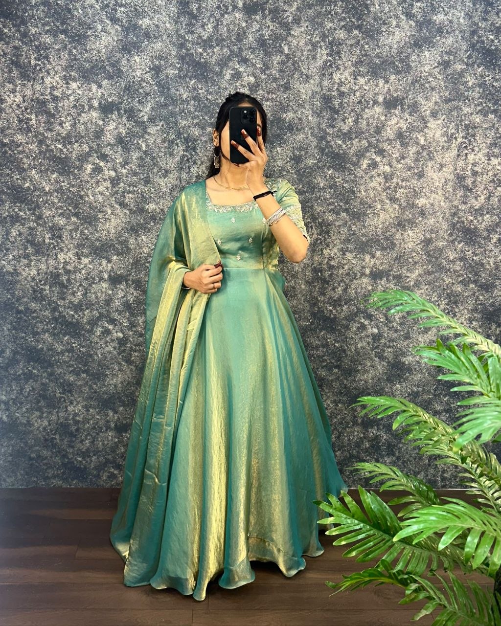 Premium Embroidery Sequence Gown with Dupatta