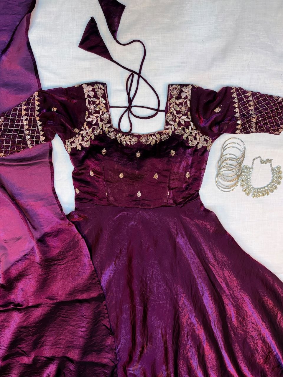 Premium Embroidery Sequence Gown with Dupatta