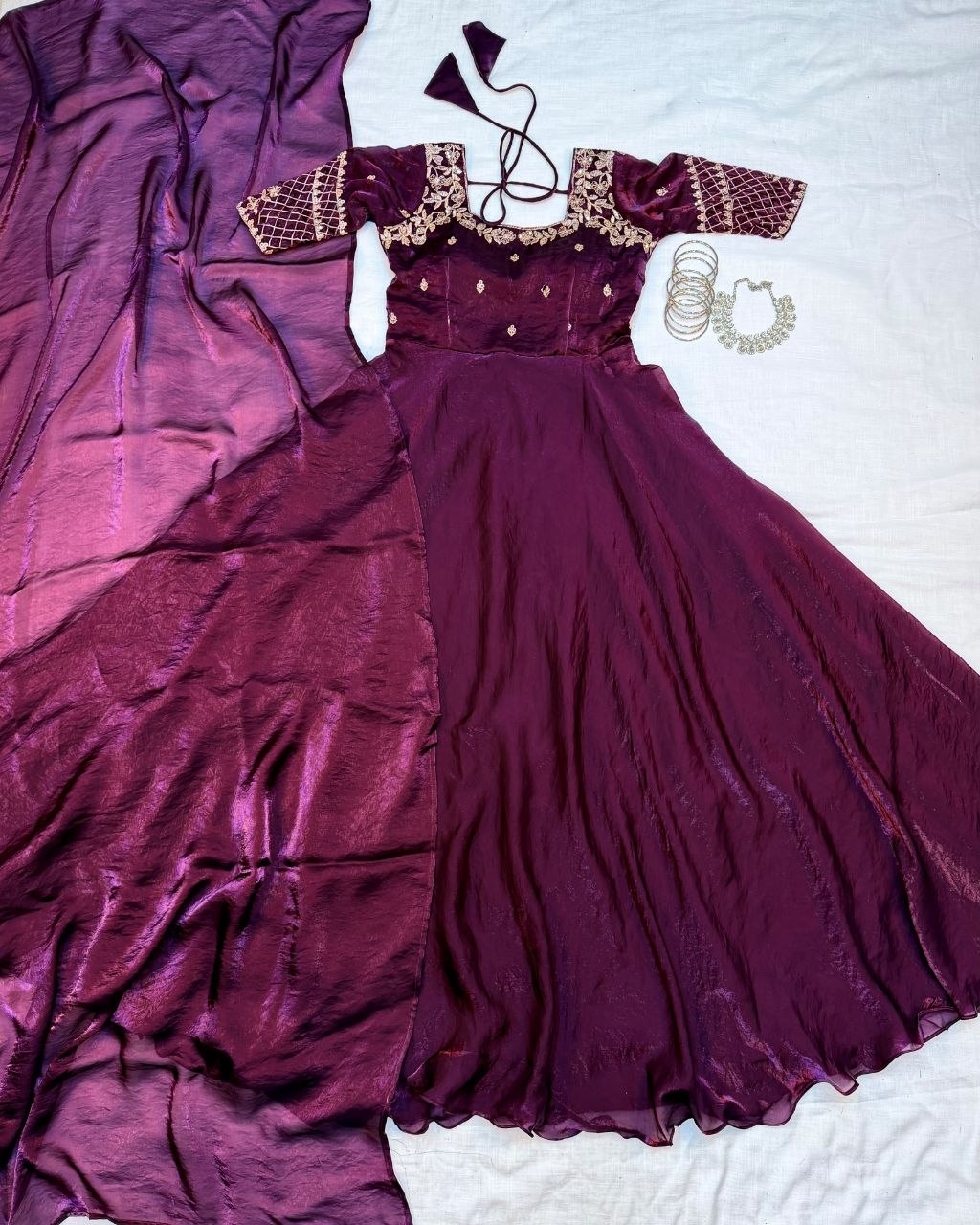 Premium Embroidery Sequence Gown with Dupatta