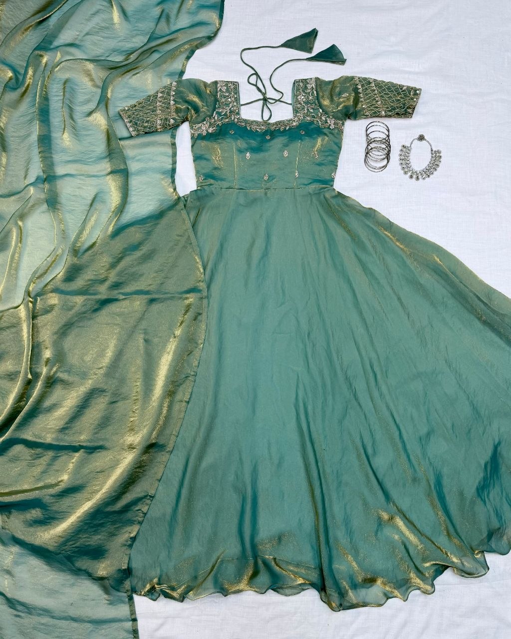 Premium Embroidery Sequence Gown with Dupatta