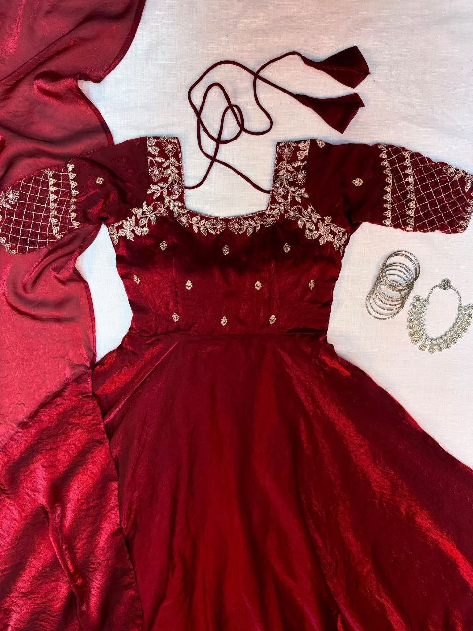 Premium Embroidery Sequence Gown with Dupatta