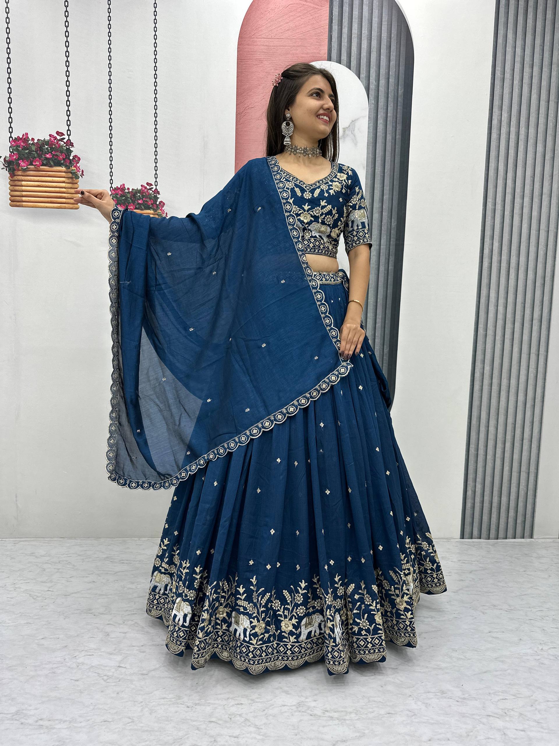 Heavy Embroidery Thread Work Grand Lehenga Choli