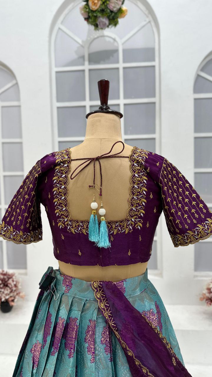 Heavy Designer maggam beads work Half Saree