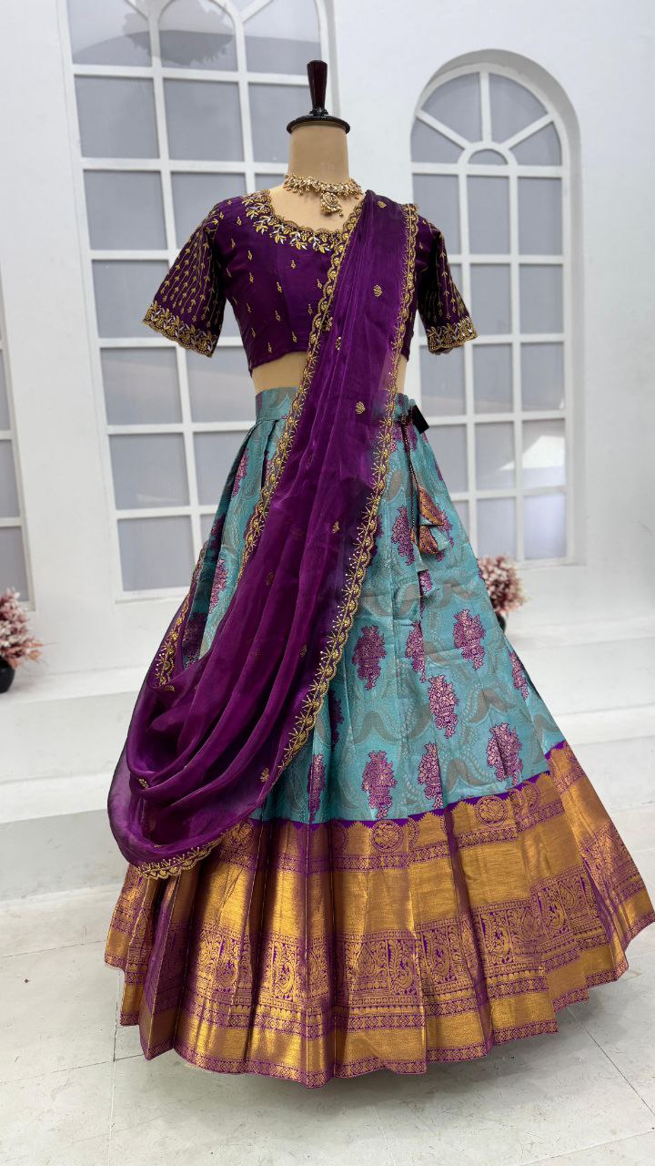 Heavy Designer maggam beads work Half Saree
