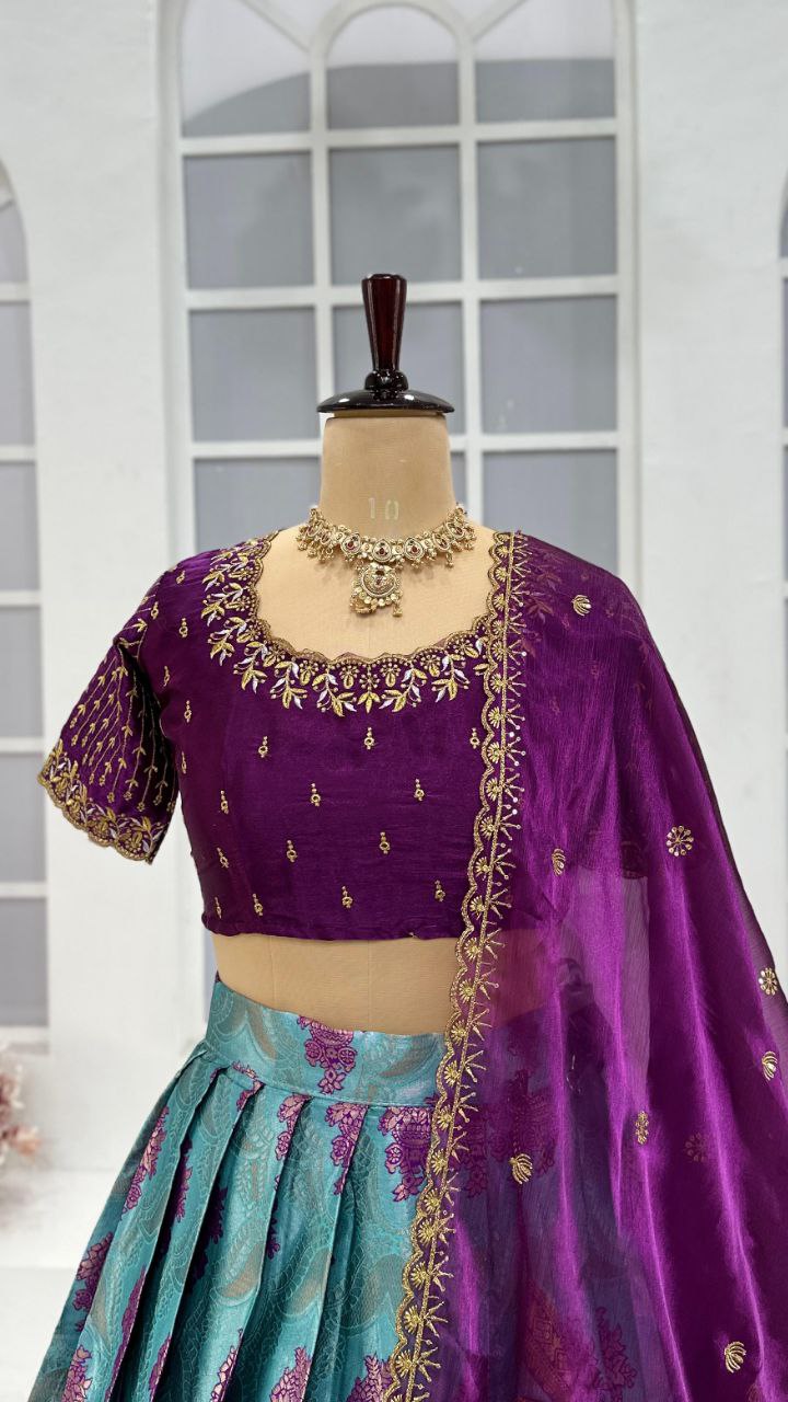 Heavy Designer maggam beads work Half Saree