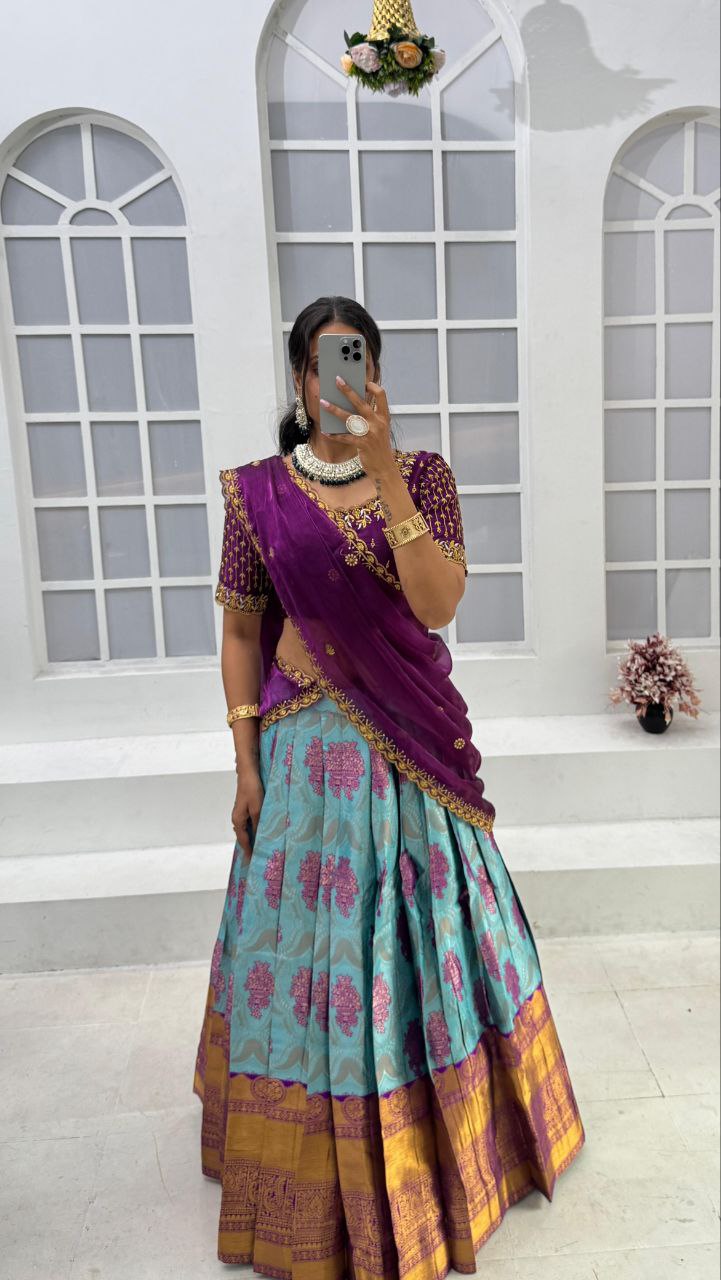 Heavy Designer maggam beads work Half Saree