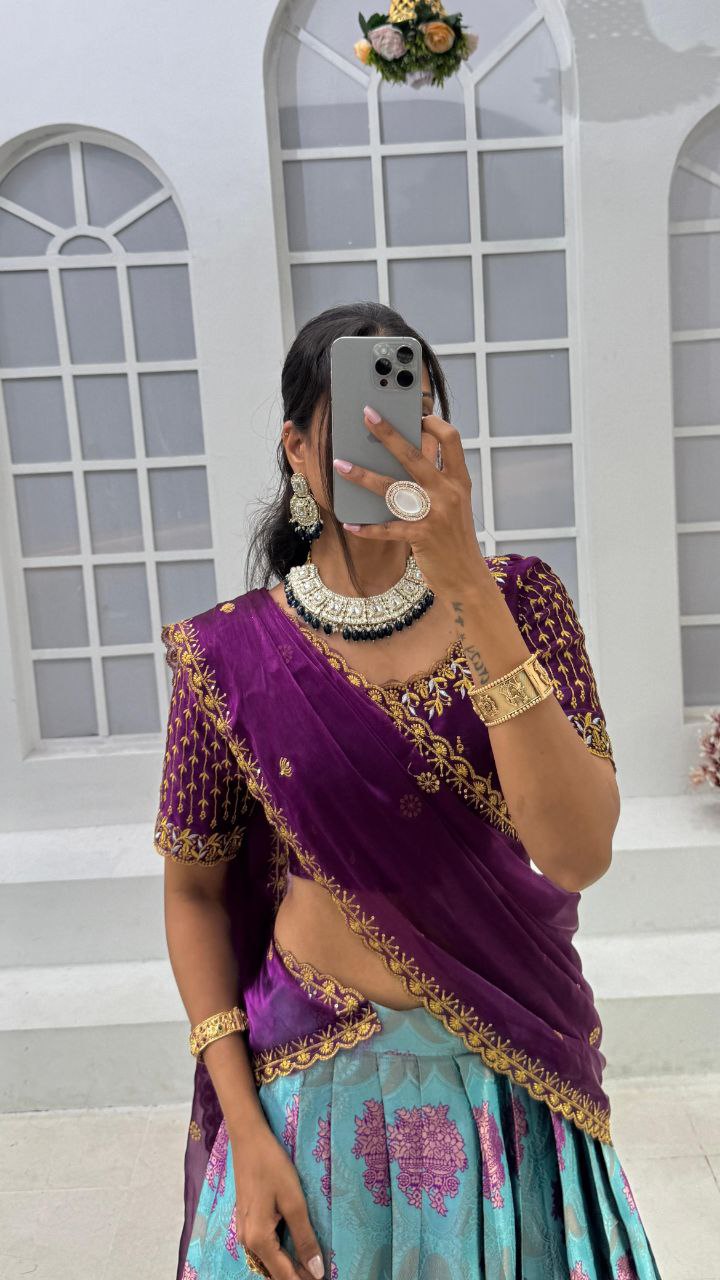Heavy Designer maggam beads work Half Saree