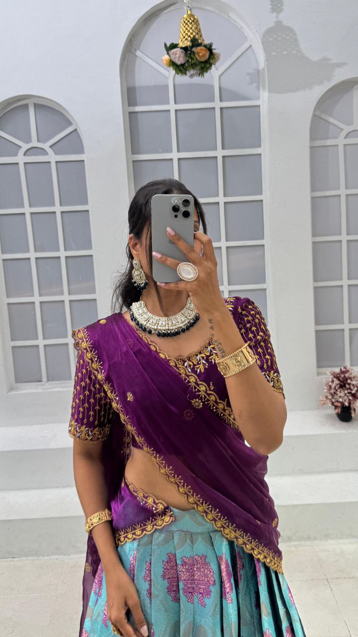 Heavy Designer maggam beads work Half Saree