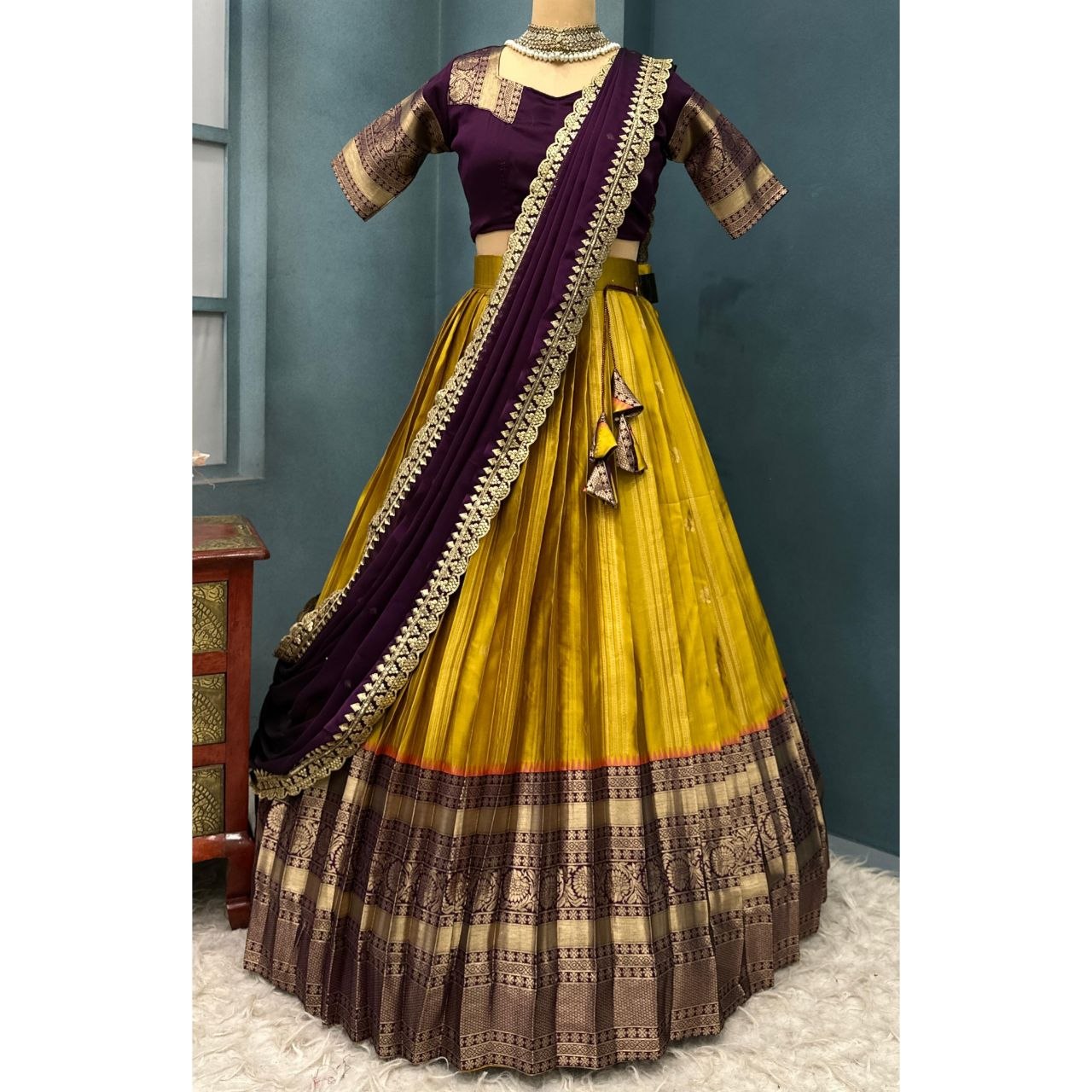 Kanjivaram Silk Lehenga Choli Set with Cutwork Dupatta