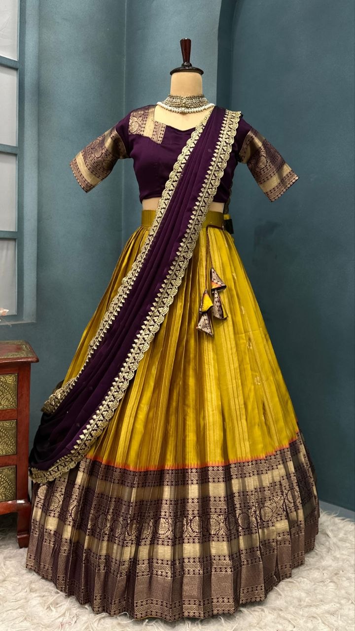 Kanjivaram Silk Lehenga Choli Set with Cutwork Dupatta
