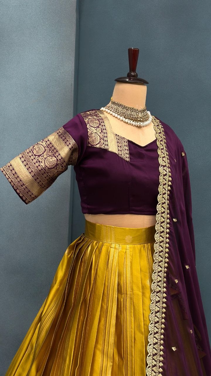 Kanjivaram Silk Lehenga Choli Set with Cutwork Dupatta