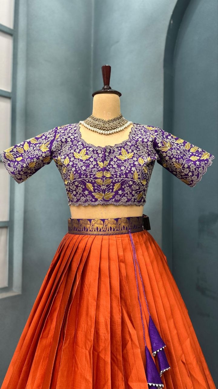 Premium Kanchipattu Silk Half Saree – Rangoli Silk Designer Blouse & Dupatta