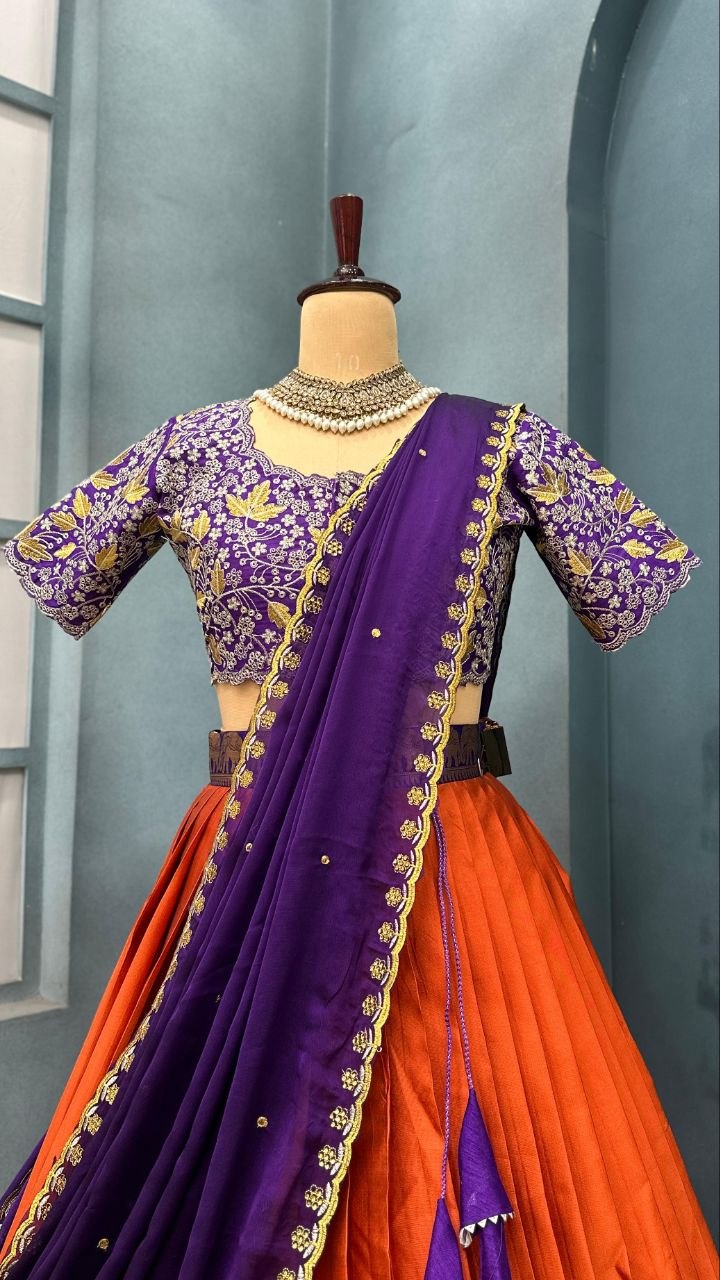 Premium Kanchipattu Silk Half Saree – Rangoli Silk Designer Blouse & Dupatta