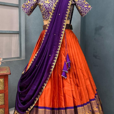 Premium Kanchipattu Silk Half Saree – Rangoli Silk Designer Blouse & Dupatta