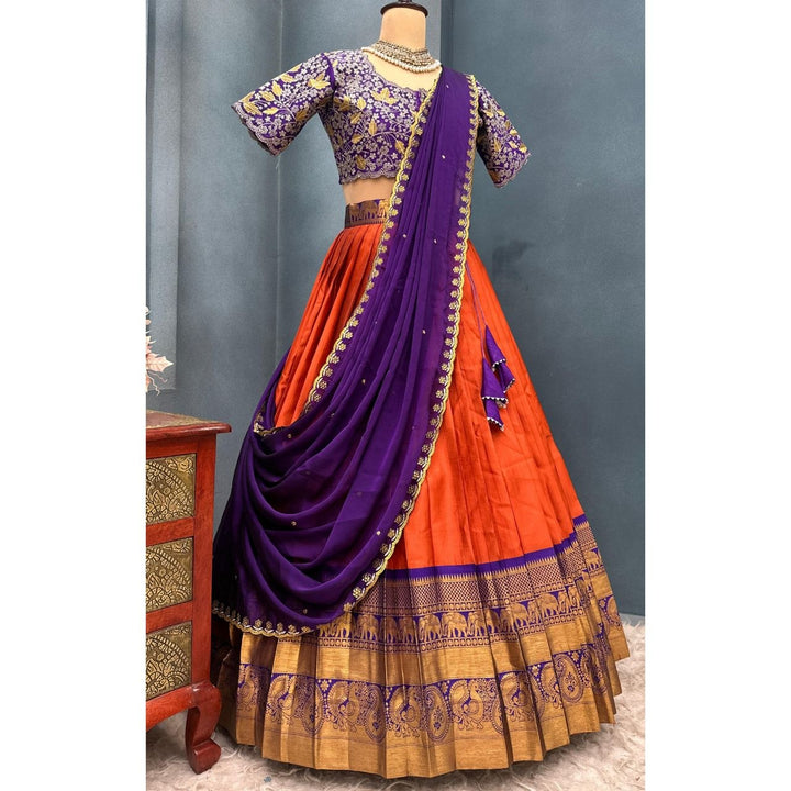 Premium Kanchipattu Silk Half Saree – Rangoli Silk Designer Blouse & Dupatta