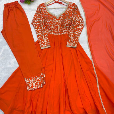Elegant Georgette Sequins Embroidery Gown Set with Dupatta & Pants