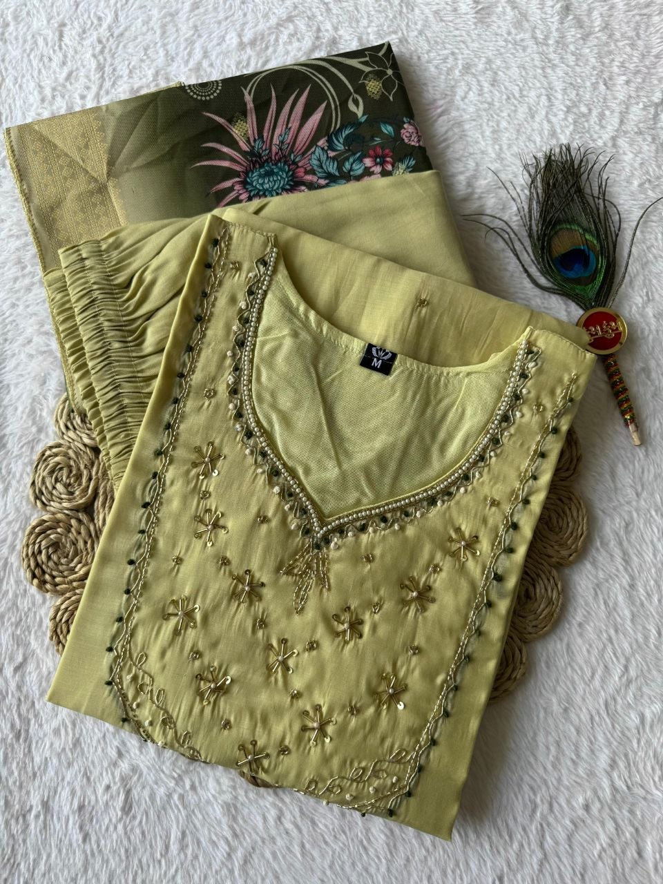Premium Mul Chanderi Kurti Sets With Duppat And Pant