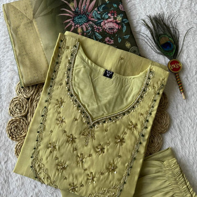 Premium Mul Chanderi Kurti Sets With Duppat And Pant