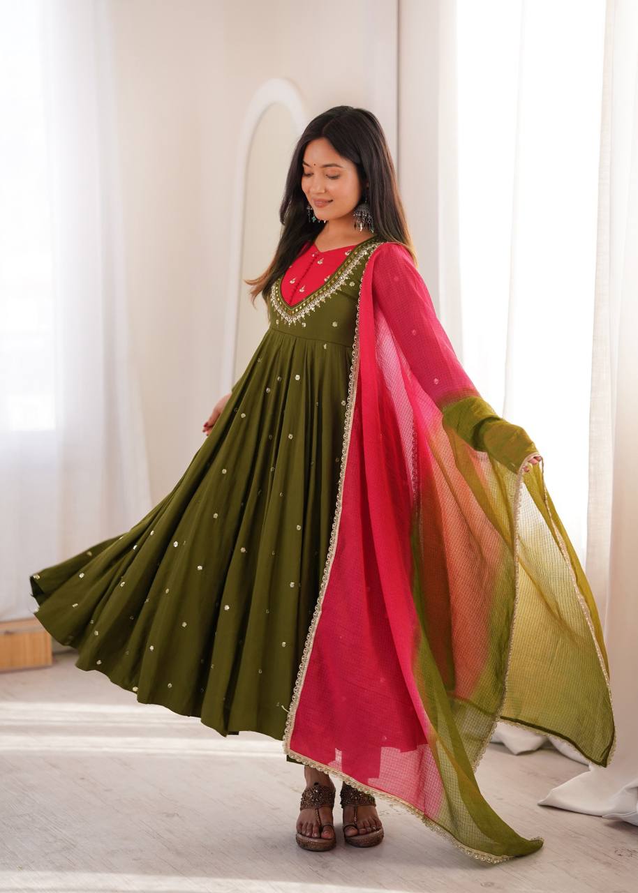Mirror Designer Anarkali Three Piece Set