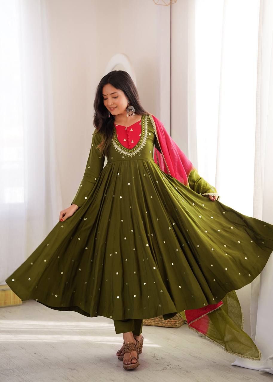 Mirror Designer Anarkali Three Piece Set