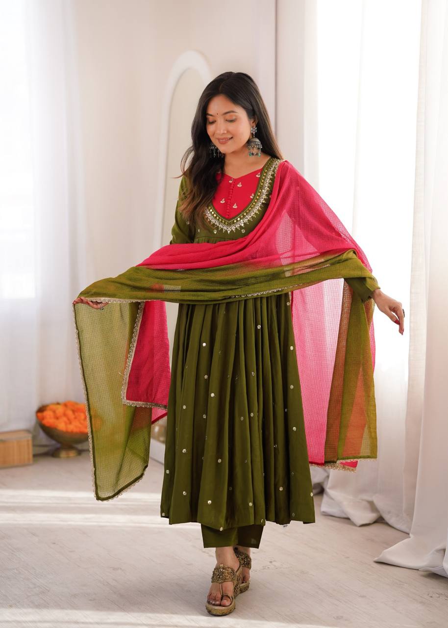Mirror Designer Anarkali Three Piece Set
