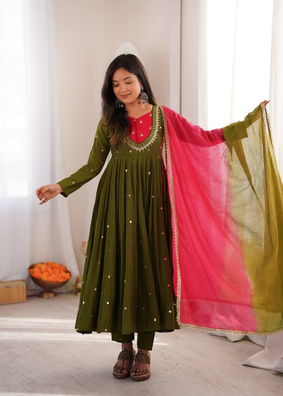 Mirror Designer Anarkali Three Piece Set