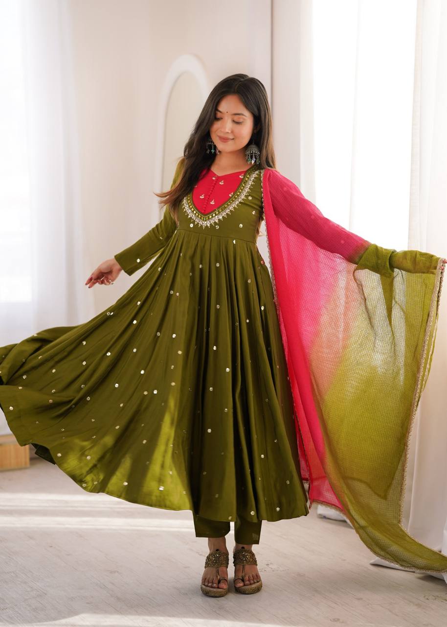 Mirror Designer Anarkali Three Piece Set