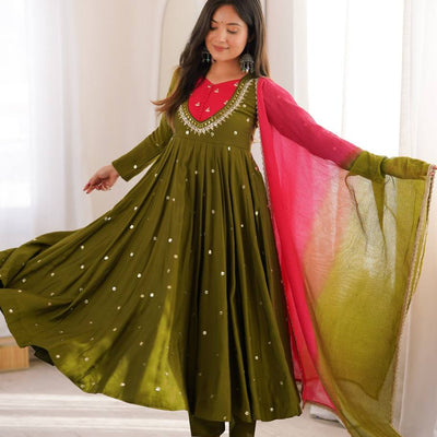 Mirror Designer Anarkali Three Piece Set