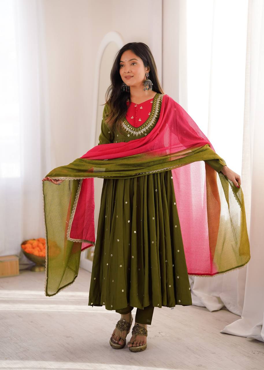 Mirror Designer Anarkali Three Piece Set