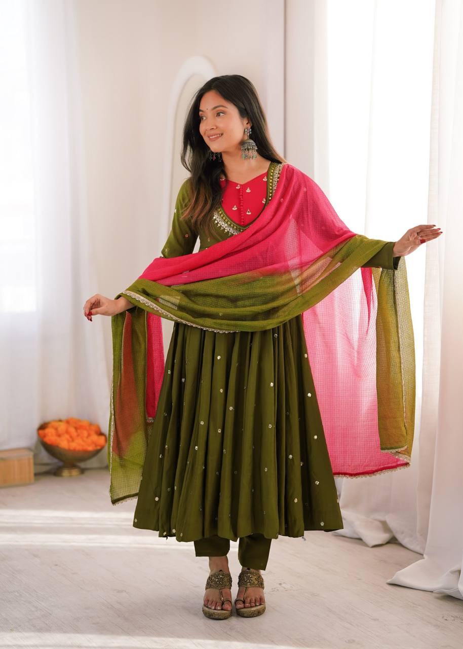 Mirror Designer Anarkali Three Piece Set