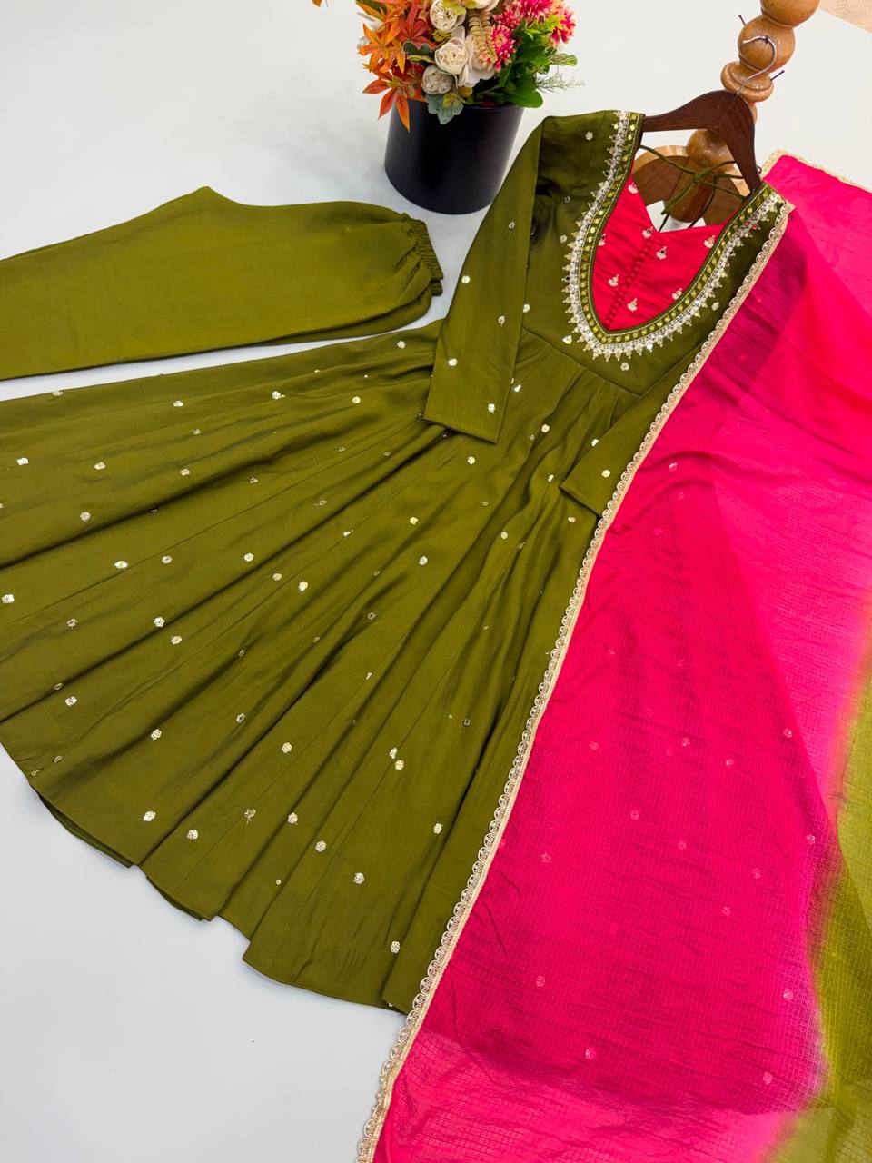 Mirror Designer Anarkali Three Piece Set