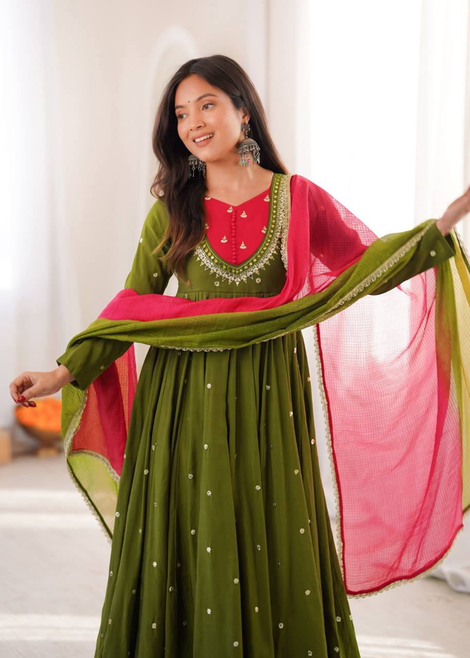Mirror Designer Anarkali Three Piece Set