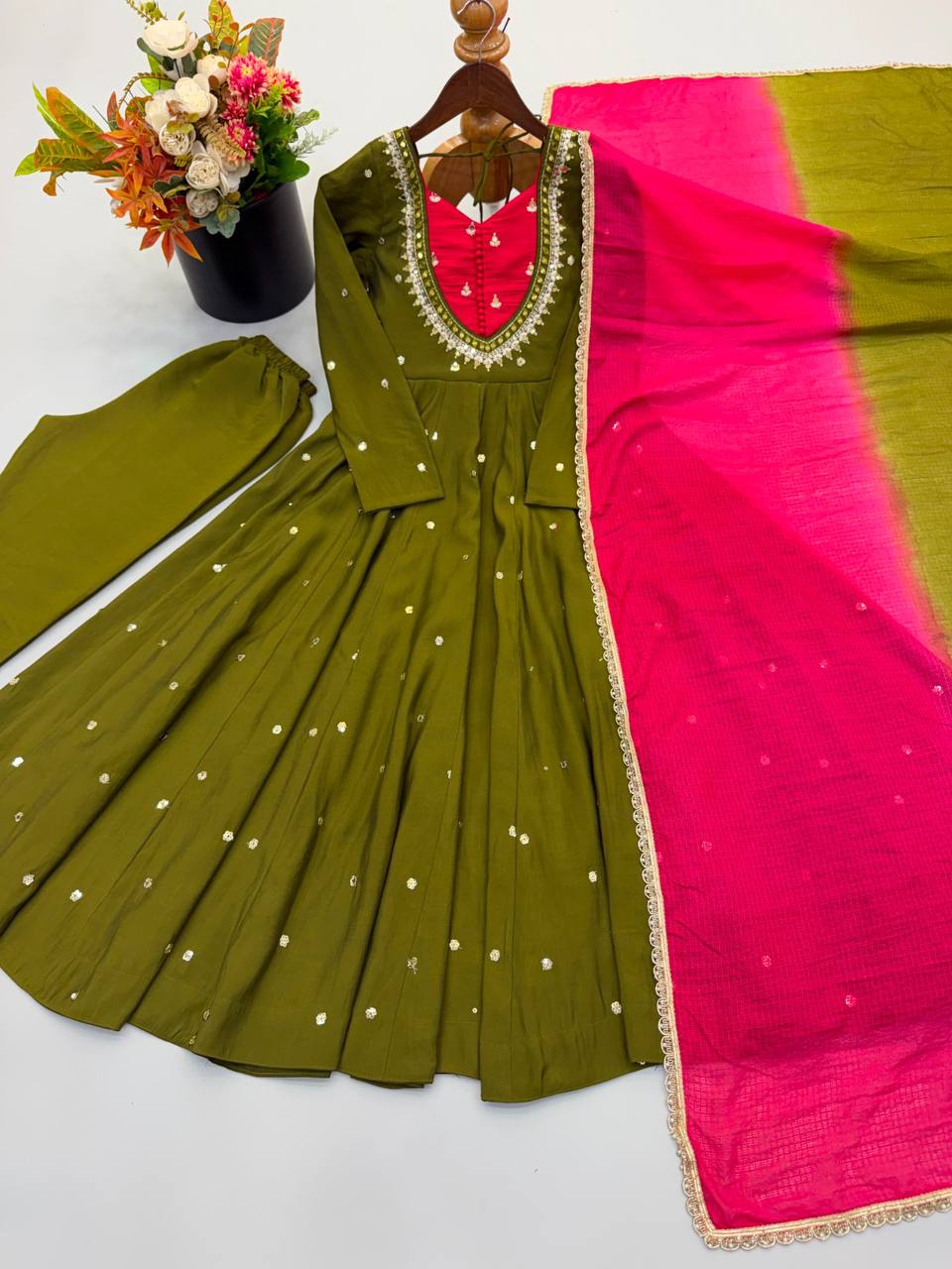 Mirror Designer Anarkali Three Piece Set