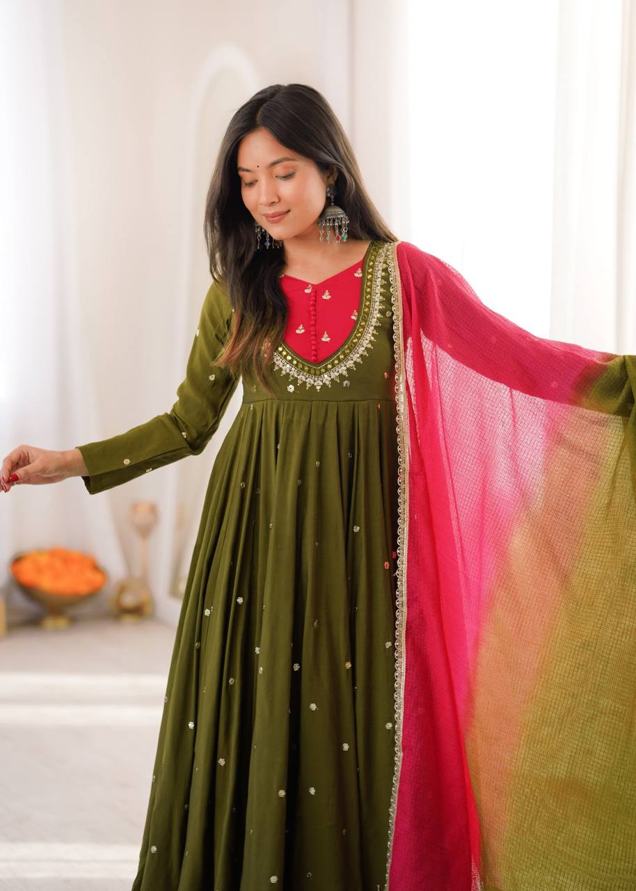 Mirror Designer Anarkali Three Piece Set