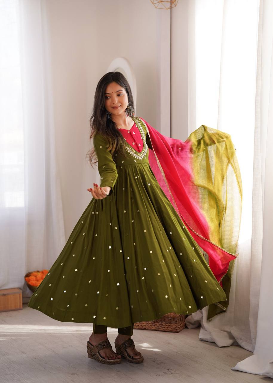 Mirror Designer Anarkali Three Piece Set