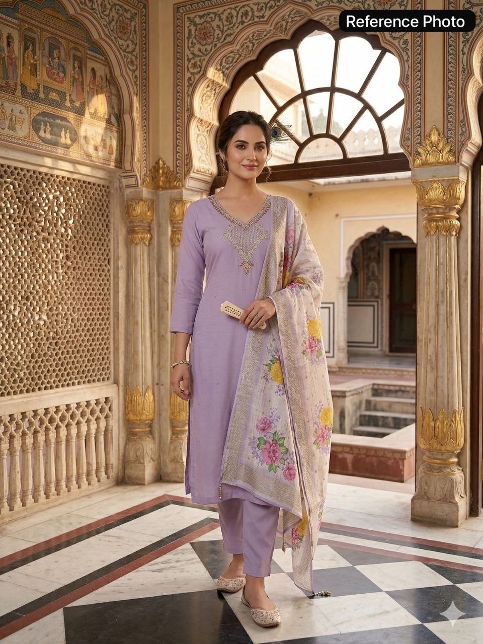 Premium Mul Chanderi Kurti With Duppata And Pant Set
