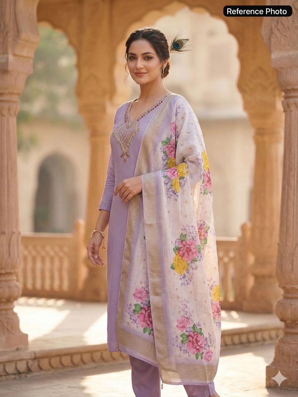 Premium Mul Chanderi Kurti With Duppata And Pant Set