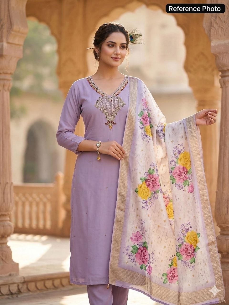 Premium Mul Chanderi Kurti With Duppata And Pant Set