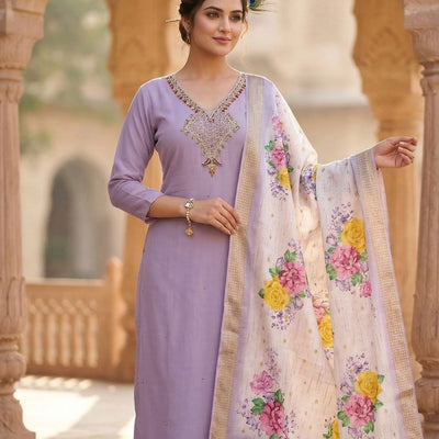 Premium Mul Chanderi Kurti With Duppata And Pant Set