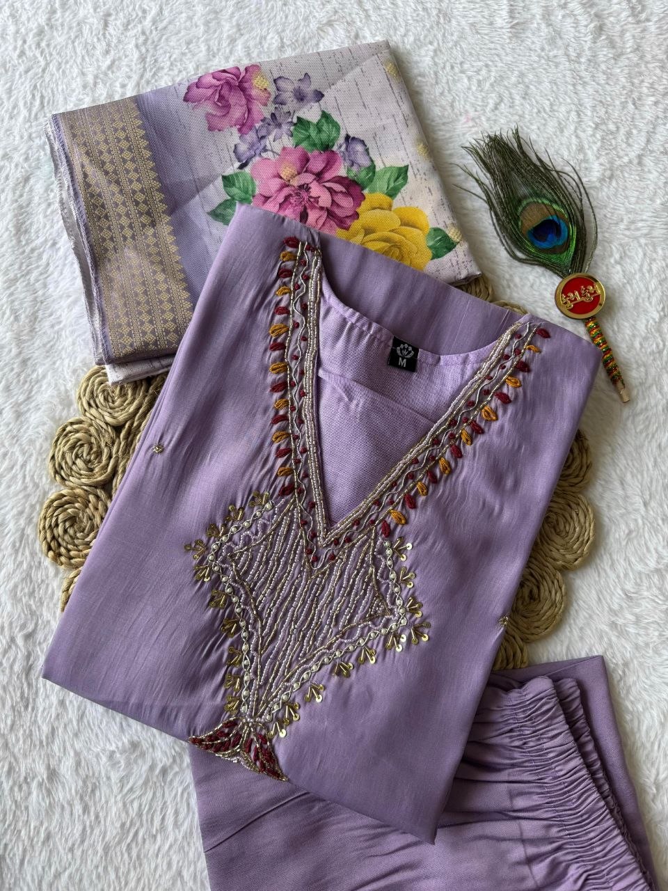 Premium Mul Chanderi Kurti With Duppata And Pant Set