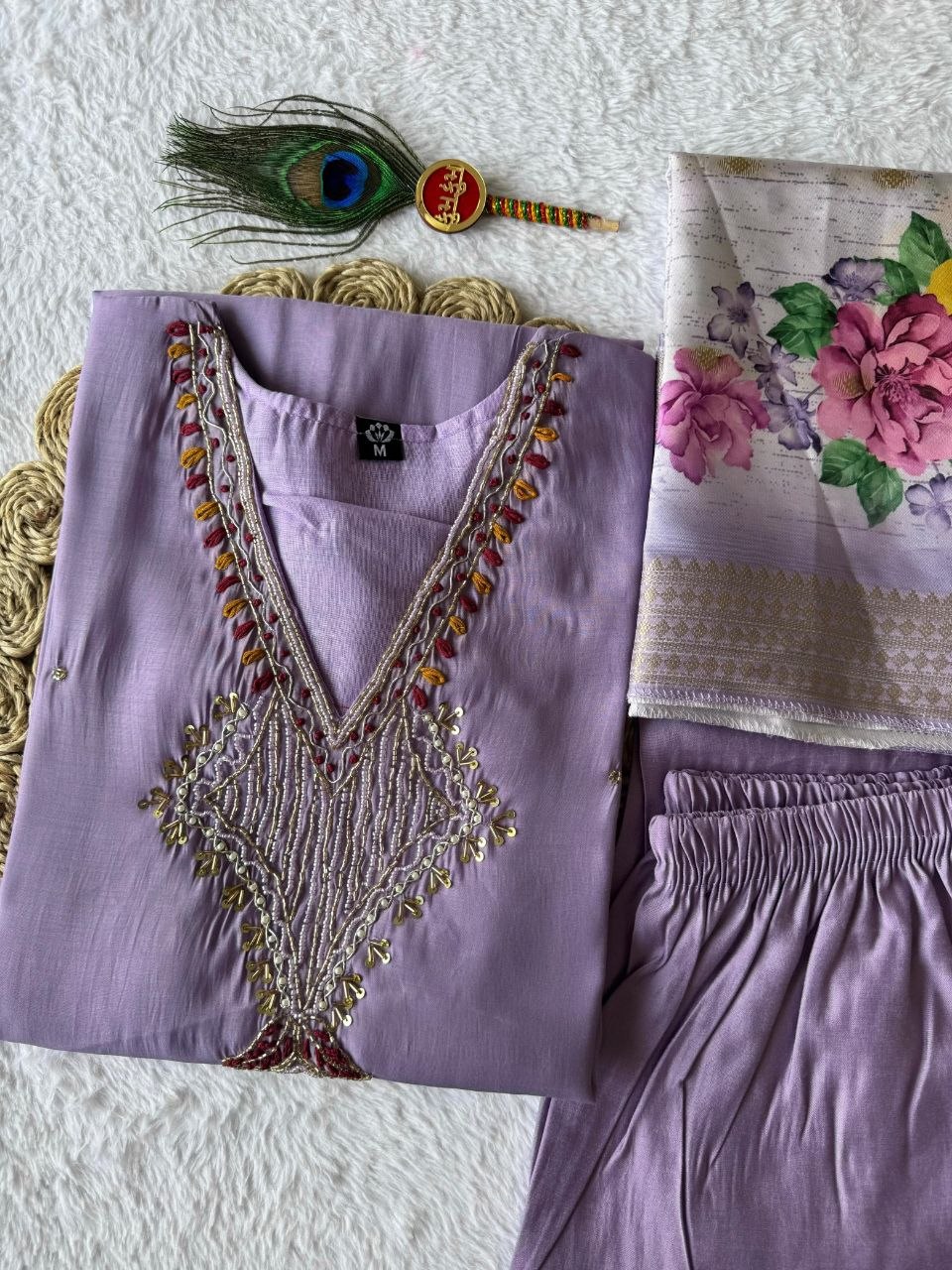 Premium Mul Chanderi Kurti With Duppata And Pant Set