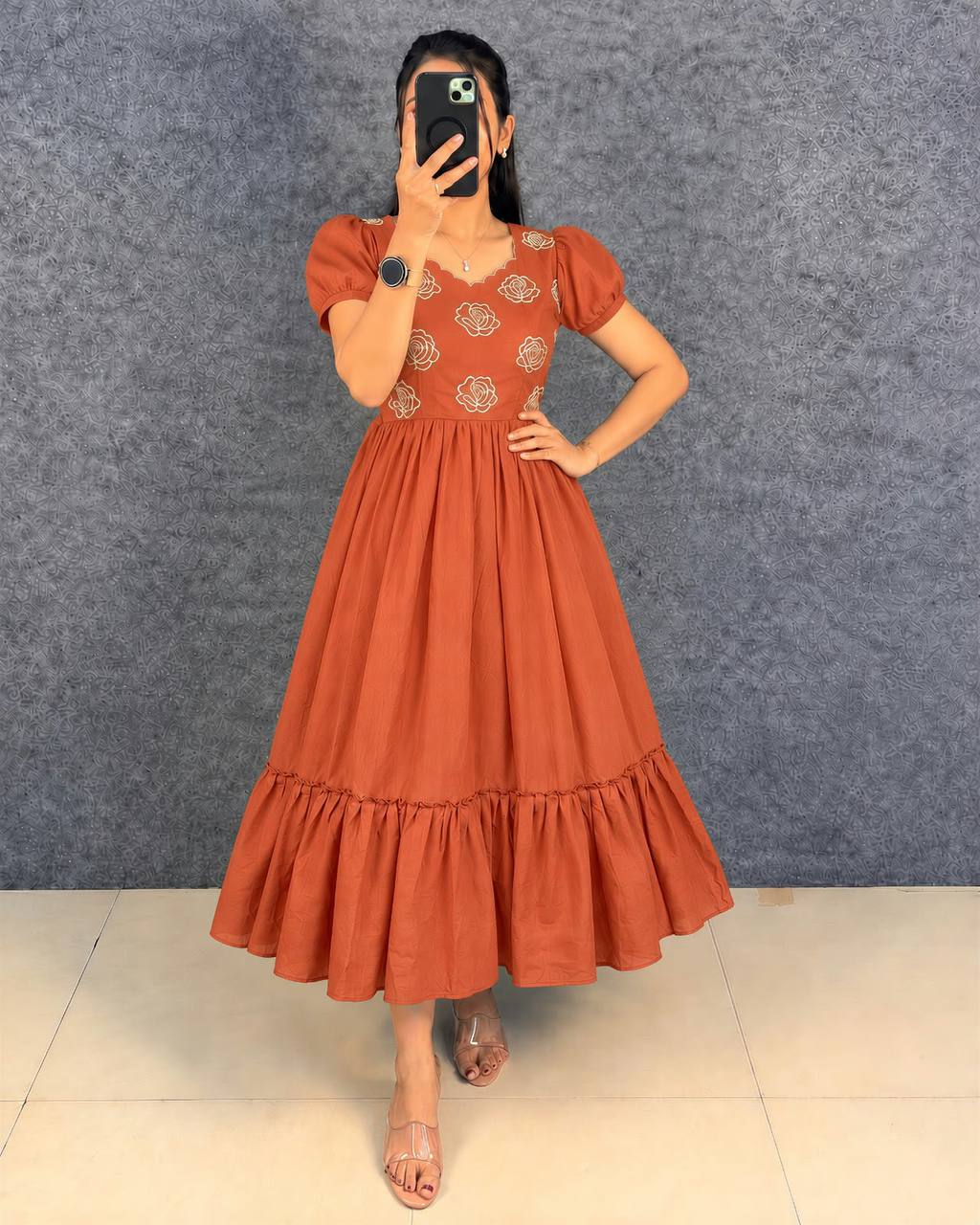 Multi-Color Designer Embroidery Blooming Vichitra Silk Flared Maxi Gown