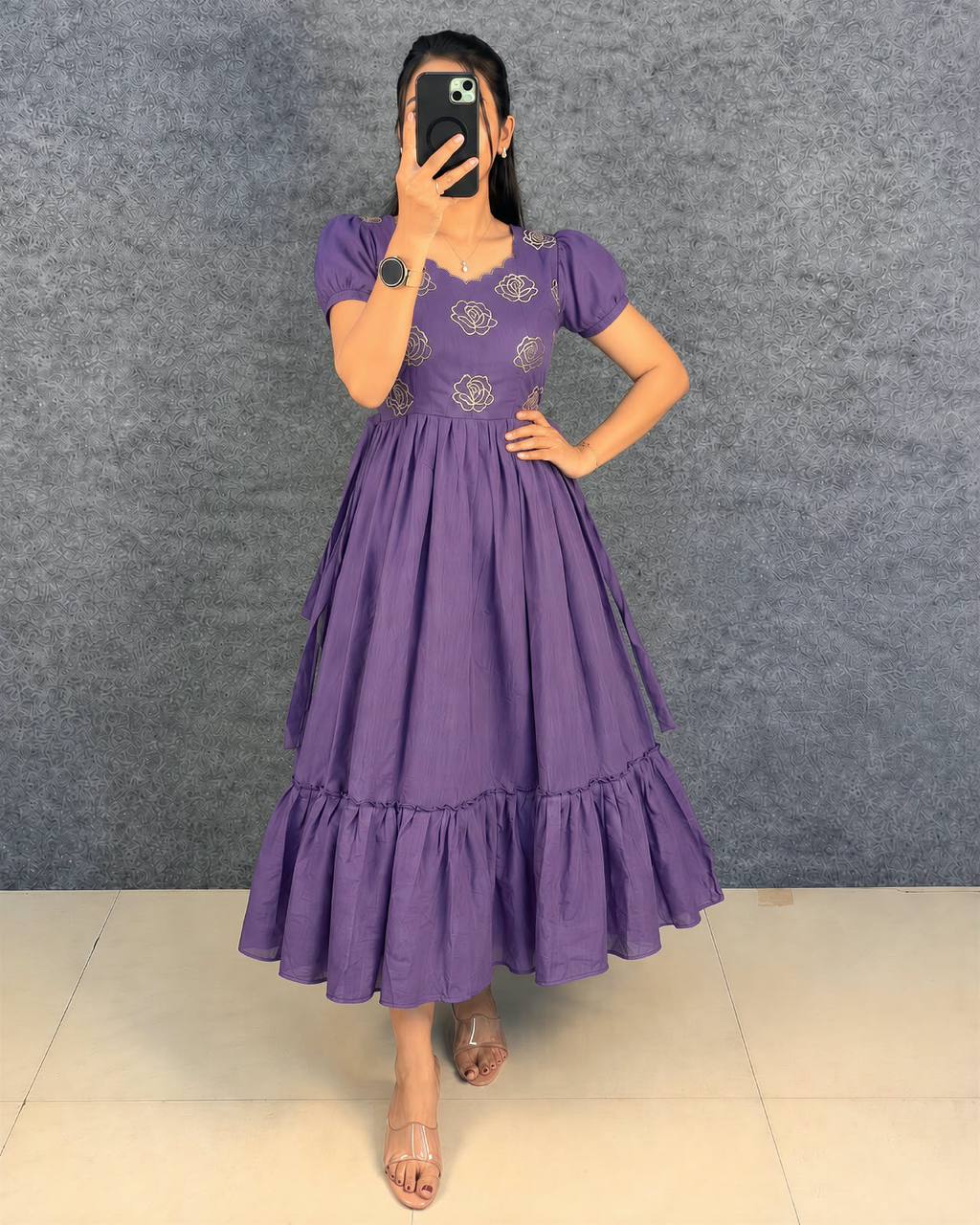 Multi-Color Designer Embroidery Blooming Vichitra Silk Flared Maxi Gown